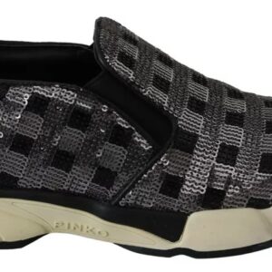 PINKO sidabriniai juodi sportiniai bateliai su sekvenciniu dizainu